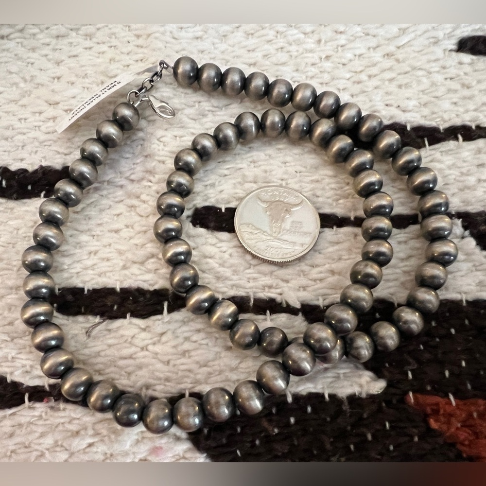 ❤️ 8mm 20+2” Desert Pearls Ethnic Navajo Style Southwestern Oxidized 925 27.9Gm - Picture 9 of 12